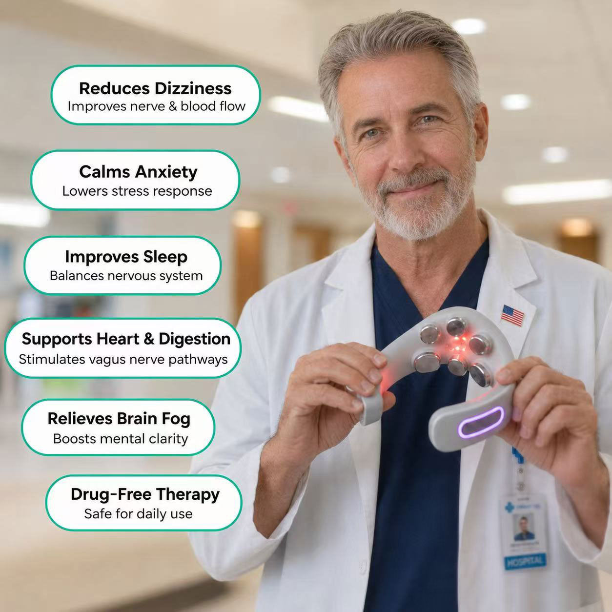 Doctor holding the Reliora neck relief device